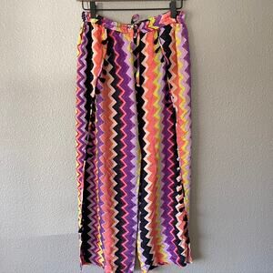 Seafolly Australia Colorful Chevron Tassel Trim Silk Open Wide Leg Swim Pant Sml